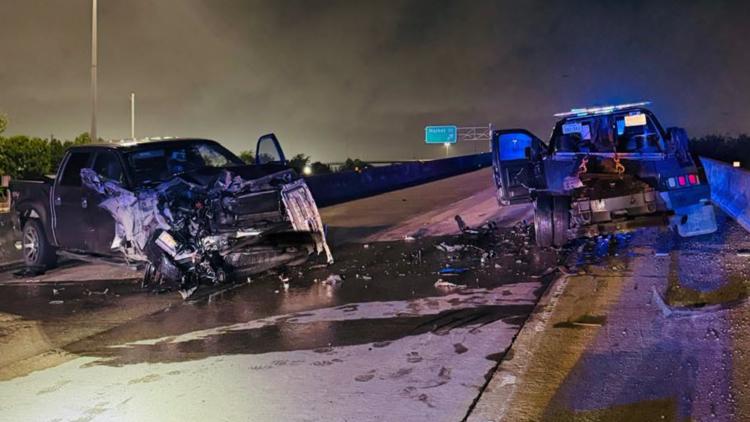 Truck crashes into back of wrecker truck in the middle of a traffic stop in east Harris County